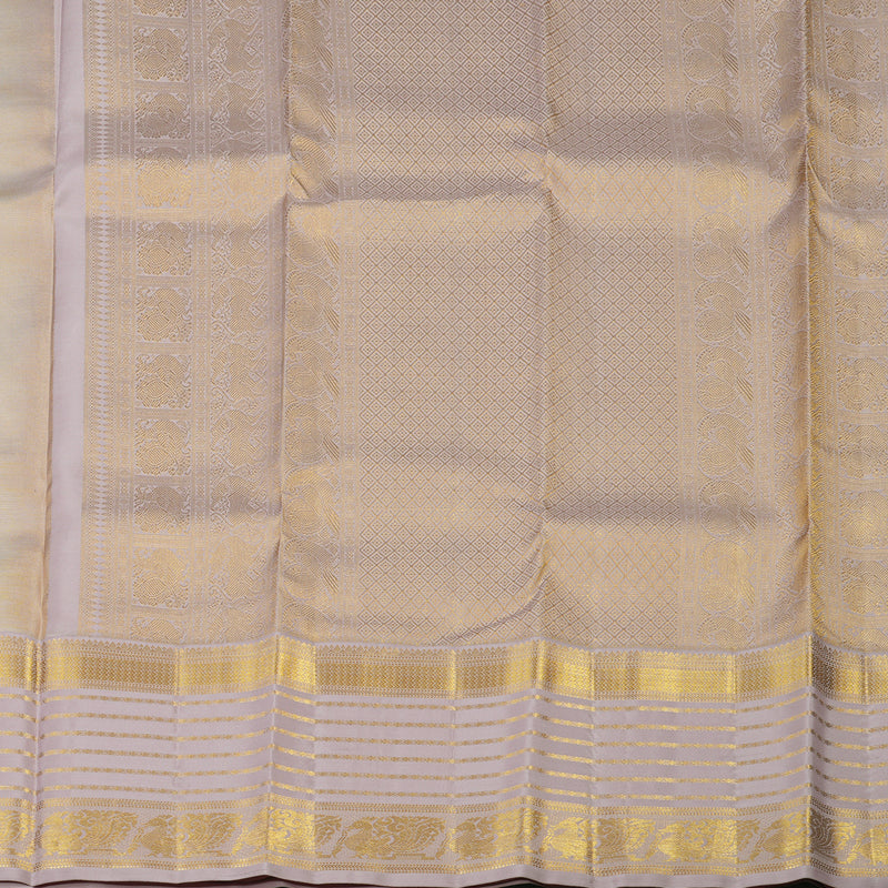 Hayagrivas Handloom Half-White Kanjivaram Silk Saree with Lilac Border KSBE121C4-7