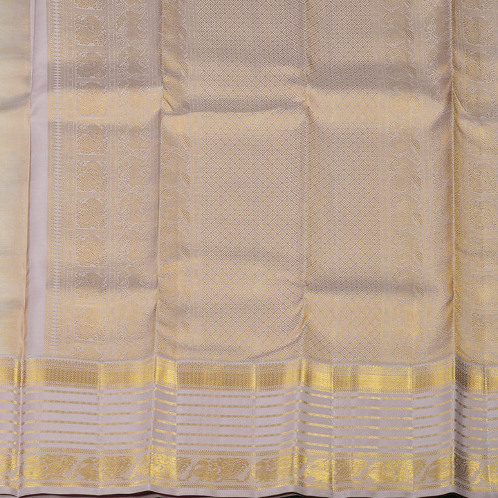 Hayagrivas Handloom Half-White Kanjivaram Silk Saree with Lilac Border KSBE121C4-7