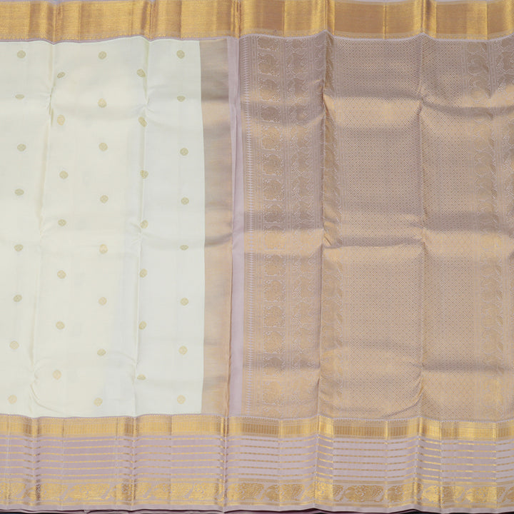 Hayagrivas Handloom Half-White Kanjivaram Silk Saree with Lilac Border KSBE121C4-7