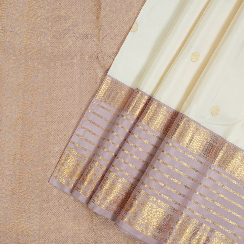Hayagrivas Handloom Half-White Kanjivaram Silk Saree with Lilac Border KSBE121C4-7