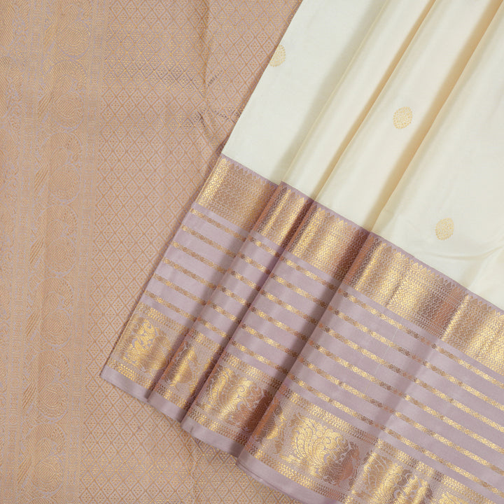 Hayagrivas Handloom Half-White Kanjivaram Silk Saree with Lilac Border KSBE121C4-7