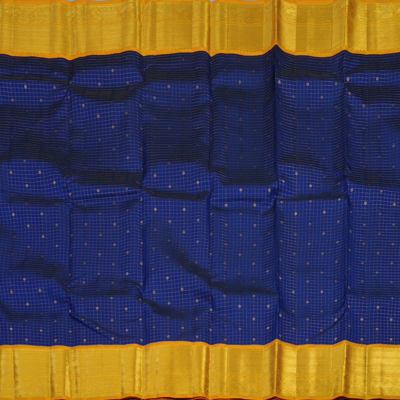 Hayagrivas Handloom Dark Blue Kanjivaram Silk Saree with Yellow Border KSBE121C5-1