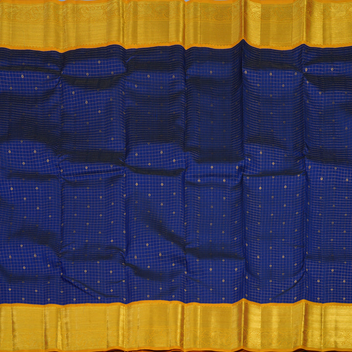 Hayagrivas Handloom Dark Blue Kanjivaram Silk Saree with Yellow Border KSBE121C5-1