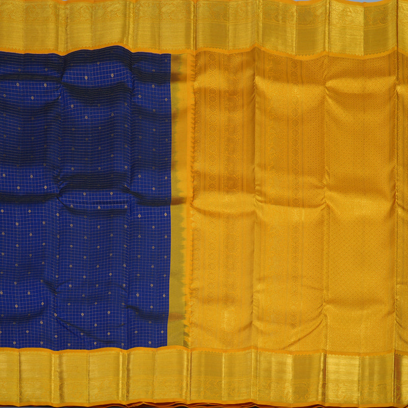 Hayagrivas Handloom Dark Blue Kanjivaram Silk Saree with Yellow Border KSBE121C5-1