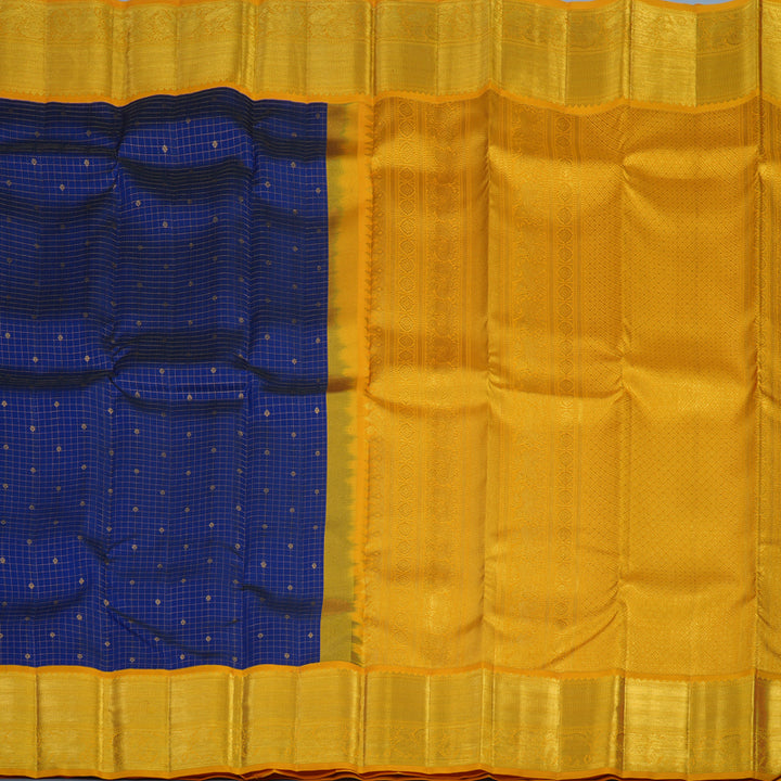 Hayagrivas Handloom Dark Blue Kanjivaram Silk Saree with Yellow Border KSBE121C5-1