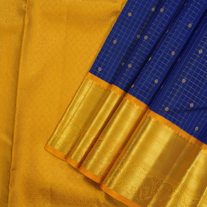 Hayagrivas Handloom Dark Blue Kanjivaram Silk Saree with Yellow Border KSBE121C5-1