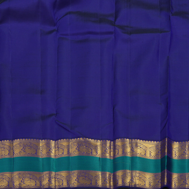 Hayagrivas Handloom Turmeric Yellow Kanjivaram Silk Saree with Peacock Blue Border KSBE121C5-10