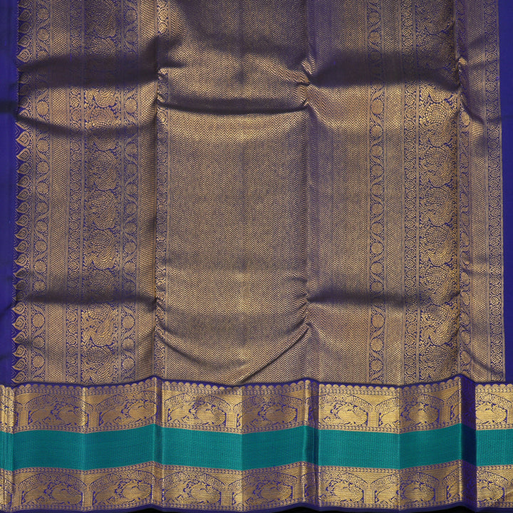Hayagrivas Handloom Turmeric Yellow Kanjivaram Silk Saree with Peacock Blue Border KSBE121C5-10