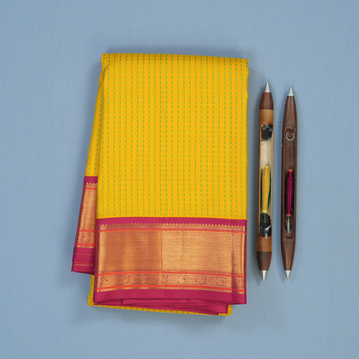 Hayagrivas Handloom Yellow Kanjivaram Silk Saree with Dark Pink Border KSBE121C5-5
