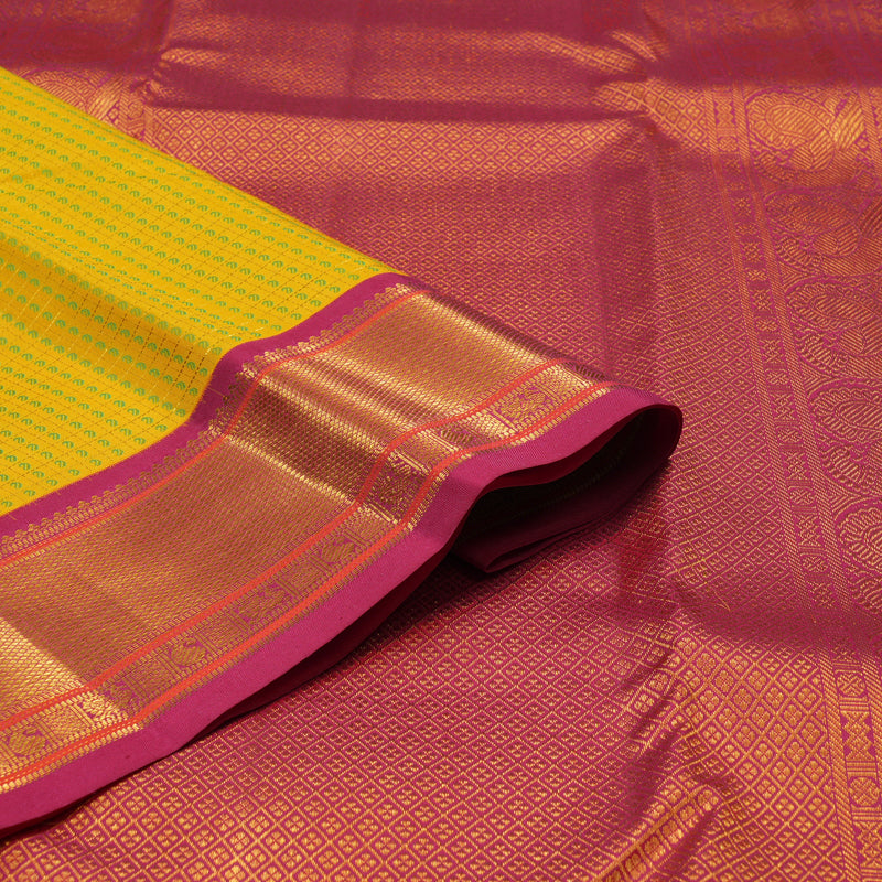 Hayagrivas Handloom Yellow Kanjivaram Silk Saree with Dark Pink Border KSBE121C5-5