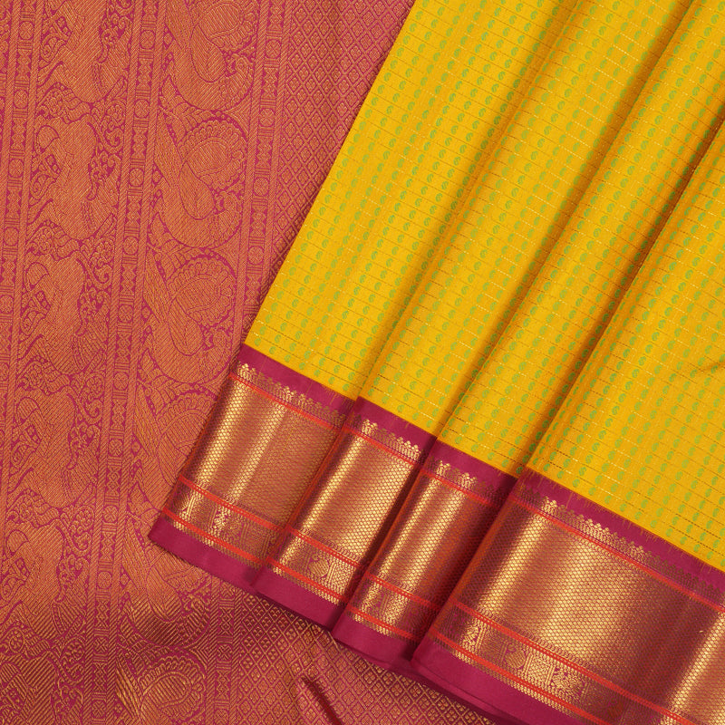 Hayagrivas Handloom Yellow Kanjivaram Silk Saree with Dark Pink Border KSBE121C5-5