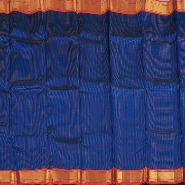 Hayagrivas Handloom Blue Kanjivaram Silk Saree with Orangish-Pink Border KSBE121C5-6