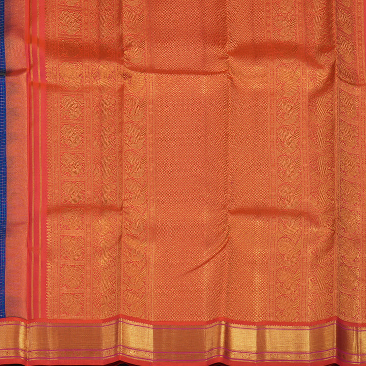 Hayagrivas Handloom Blue Kanjivaram Silk Saree with Orangish-Pink Border KSBE121C5-6