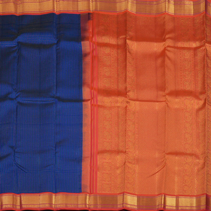 Hayagrivas Handloom Blue Kanjivaram Silk Saree with Orangish-Pink Border KSBE121C5-6