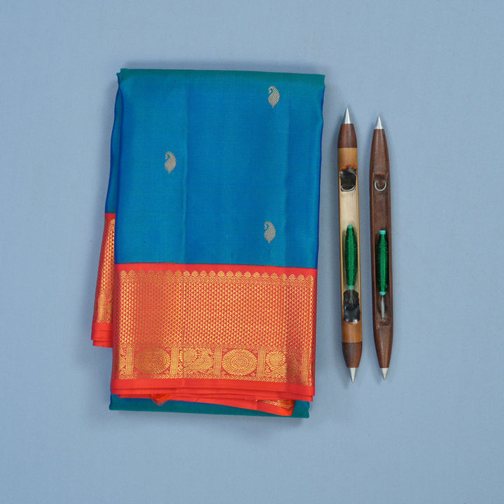 Hayagrivas Handloom Mayilkazhuthu Kanjivaram Silk Saree with Pinkish-Orange Border KSBE121C9-2