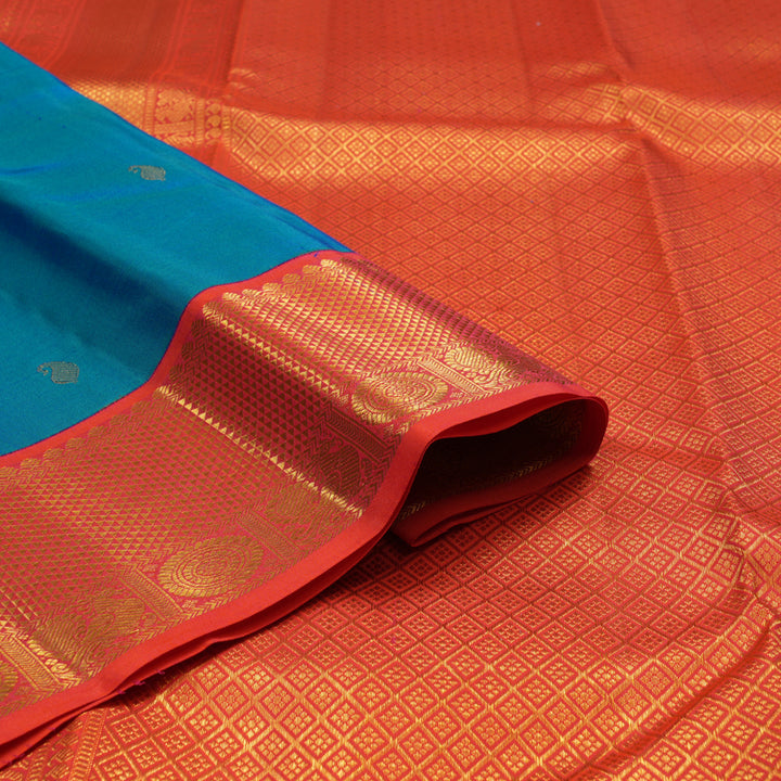 Hayagrivas Handloom Mayilkazhuthu Kanjivaram Silk Saree with Pinkish-Orange Border KSBE121C9-2