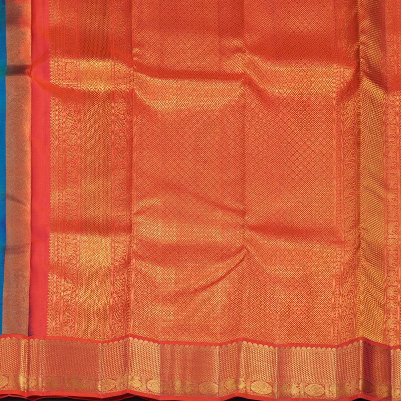 Hayagrivas Handloom Mayilkazhuthu Kanjivaram Silk Saree with Pinkish-Orange Border KSBE121C9-2