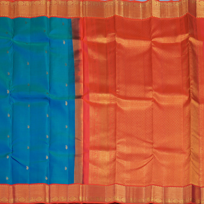 Hayagrivas Handloom Mayilkazhuthu Kanjivaram Silk Saree with Pinkish-Orange Border KSBE121C9-2