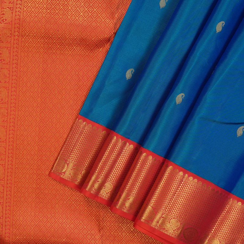 Hayagrivas Handloom Mayilkazhuthu Kanjivaram Silk Saree with Pinkish-Orange Border KSBE121C9-2
