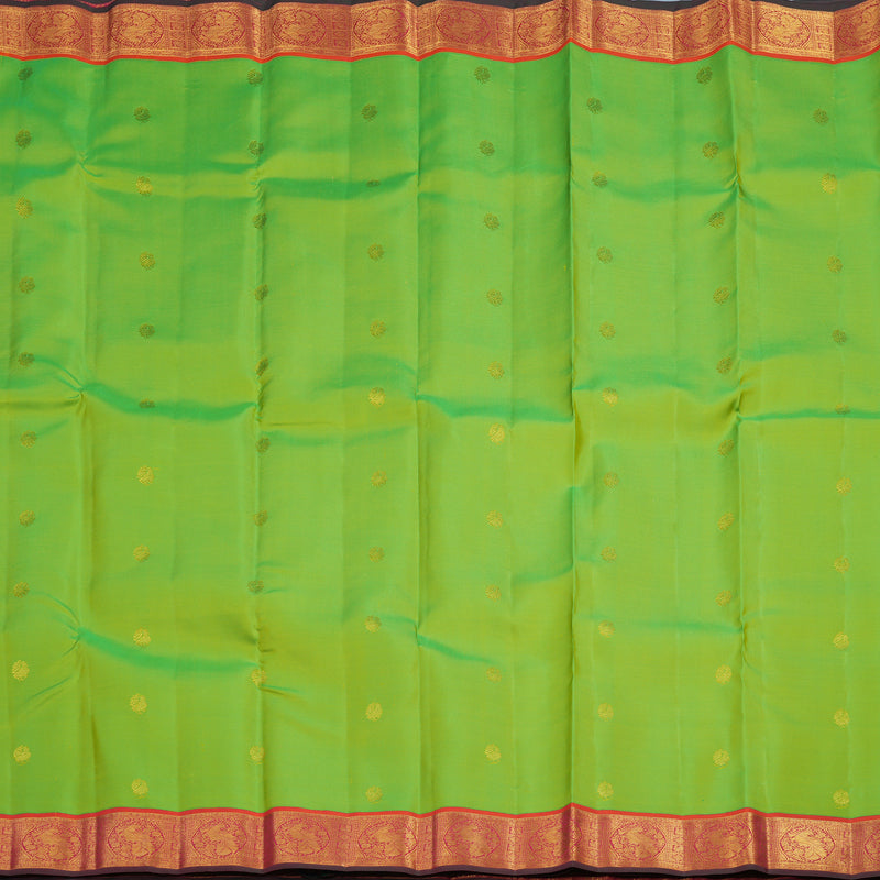 Hayagrivas Handloom Fluorescent Green Kanjivaram Silk Saree with Orangish-Pink Border KSBE121C9-5