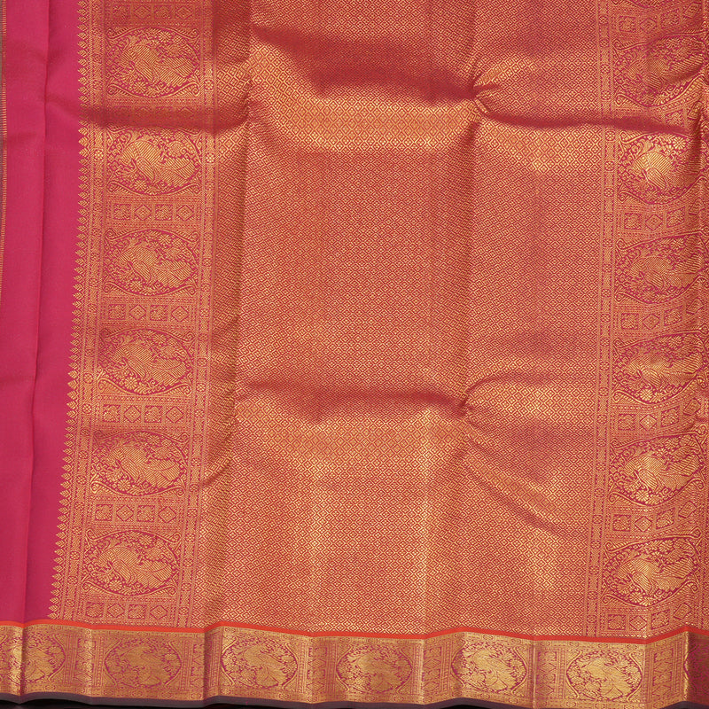 Hayagrivas Handloom Fluorescent Green Kanjivaram Silk Saree with Orangish-Pink Border KSBE121C9-5