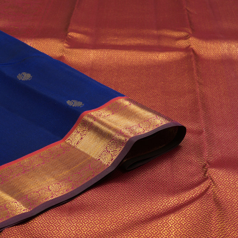 Hayagrivas Handloom Royal Blue Kanjivaram Silk Saree with Orangish-Pink Border KSBE121C9-6