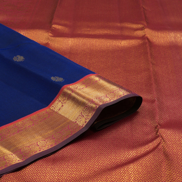 Hayagrivas Handloom Royal Blue Kanjivaram Silk Saree with Orangish-Pink Border KSBE121C9-6