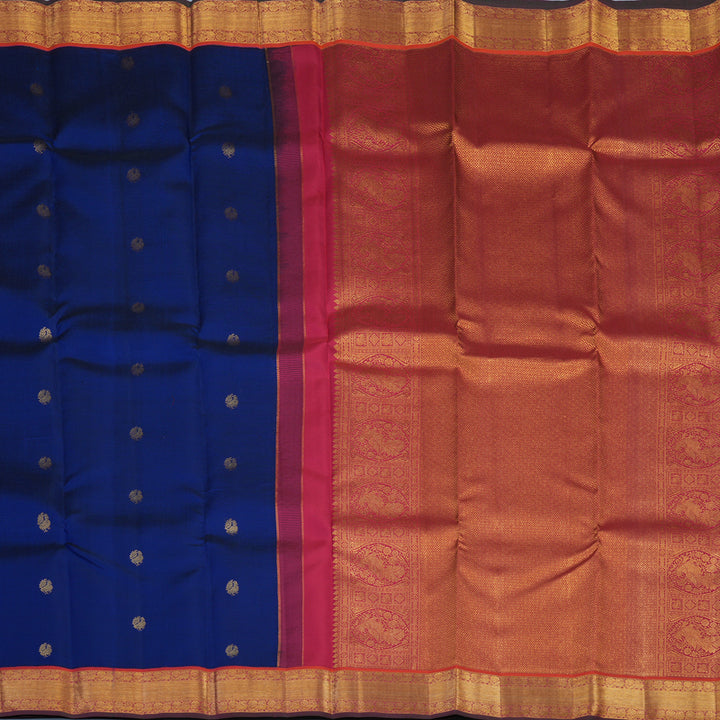 Hayagrivas Handloom Royal Blue Kanjivaram Silk Saree with Orangish-Pink Border KSBE121C9-6