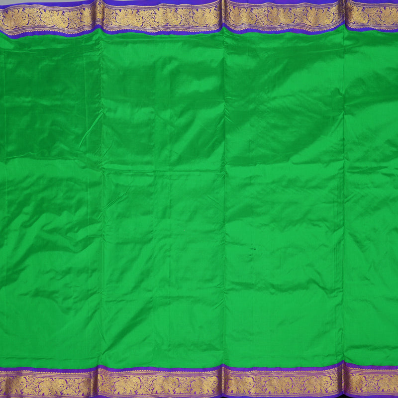 Hayagrivas Handloom Parrot Green Ten Yards Silk Saree with Purple Border KSBE122C1-10