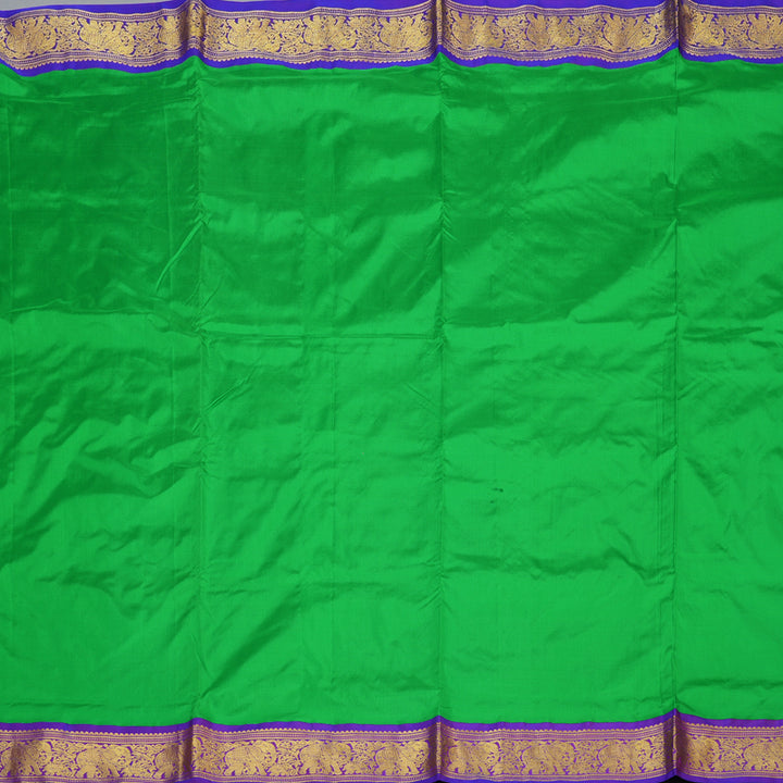 Hayagrivas Handloom Parrot Green Ten Yards Silk Saree with Purple Border KSBE122C1-10