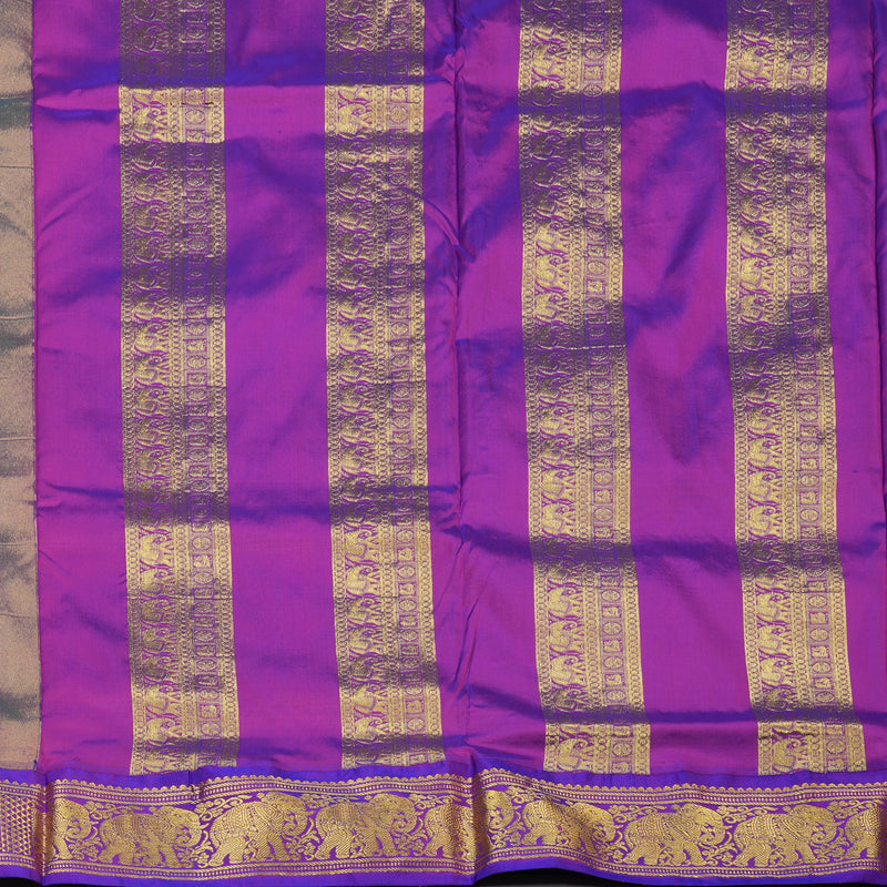 Hayagrivas Handloom Parrot Green Ten Yards Silk Saree with Purple Border KSBE122C1-10