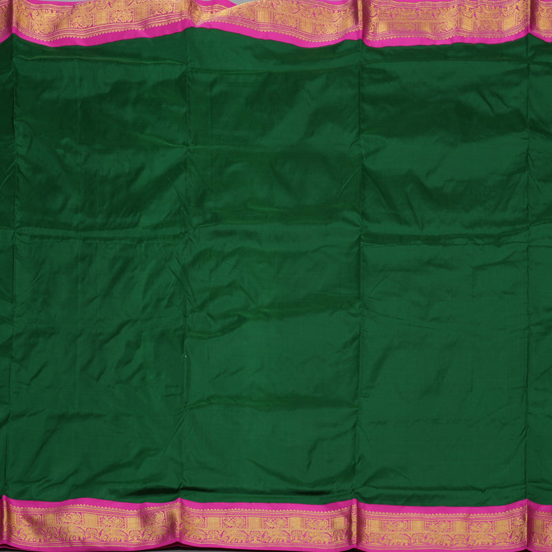 Hayagrivas Handloom Bottle Green Ten Yards Silk Saree with Rani Pink Border KSBE122C1-11