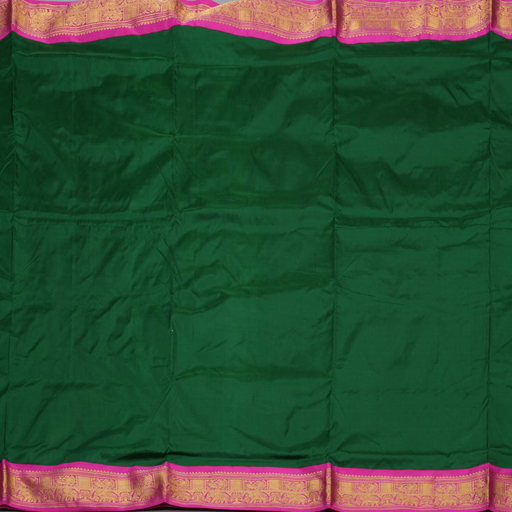 Hayagrivas Handloom Bottle Green Ten Yards Silk Saree with Rani Pink Border KSBE122C1-11