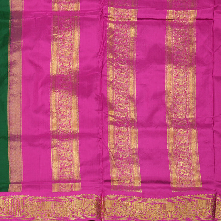 Hayagrivas Handloom Bottle Green Ten Yards Silk Saree with Rani Pink Border KSBE122C1-11