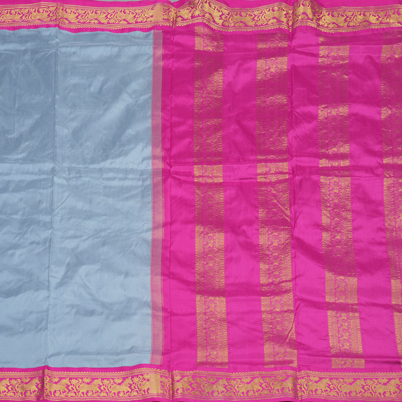 Hayagrivas Handloom Silver Grey Ten Yards Silk Saree KSBE122C1-22