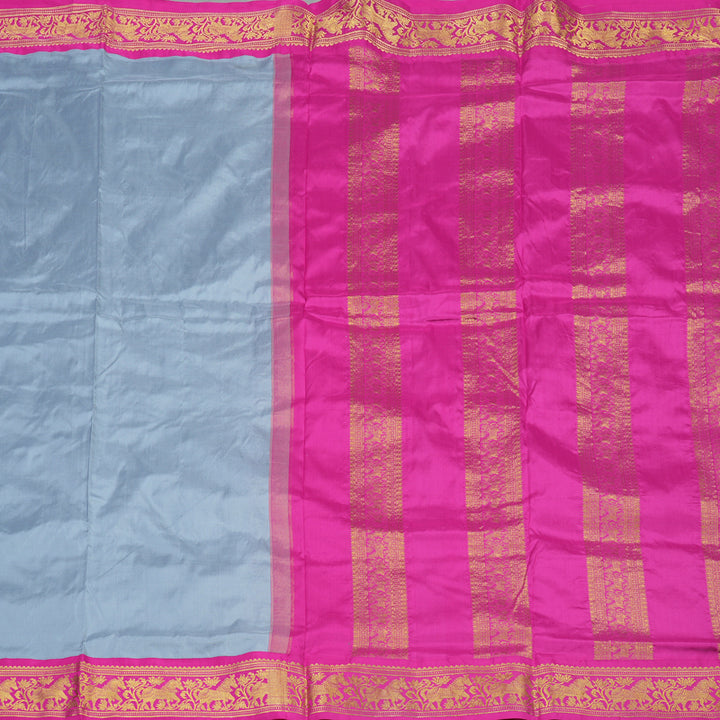 Hayagrivas Handloom Silver Grey Ten Yards Silk Saree KSBE122C1-22