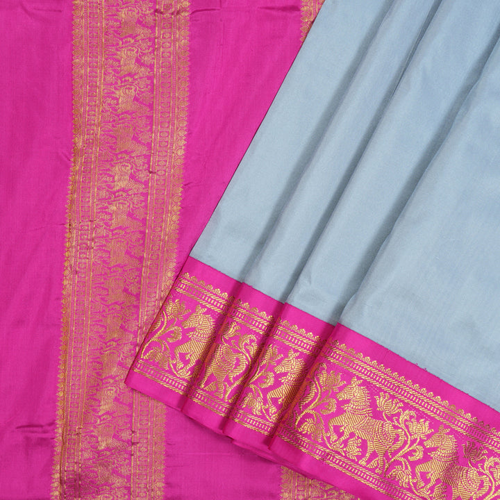 Hayagrivas Handloom Silver Grey Ten Yards Silk Saree KSBE122C1-22