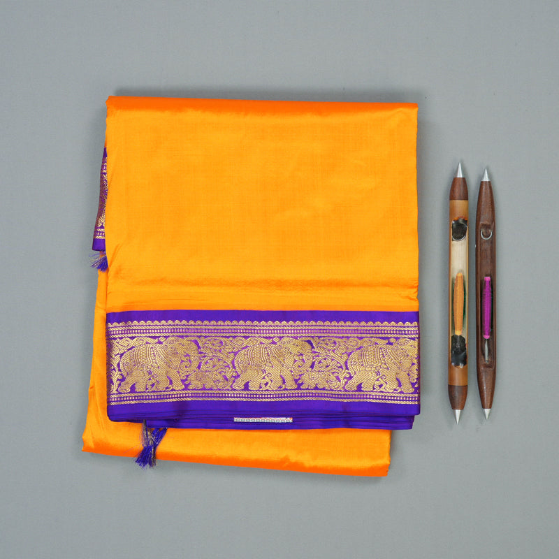 Hayagrivas Handloom Mambazham Orange Ten Yards Silk Saree with Purple Border KSBE122C1-23