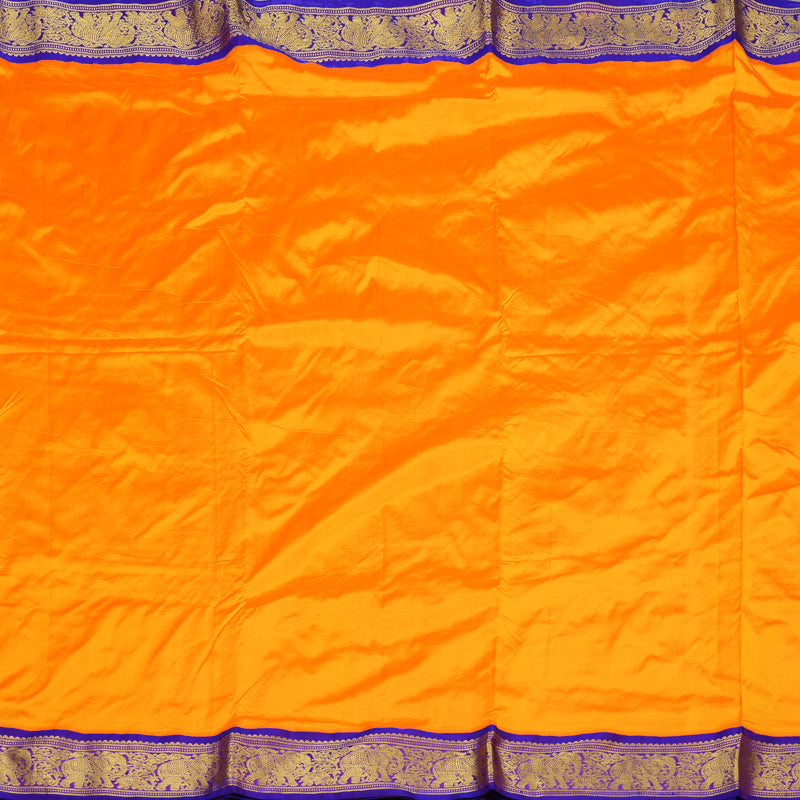 Hayagrivas Handloom Mambazham Orange Ten Yards Silk Saree with Purple Border KSBE122C1-23