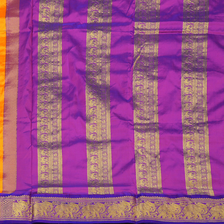 Hayagrivas Handloom Mambazham Orange Ten Yards Silk Saree with Purple Border KSBE122C1-23