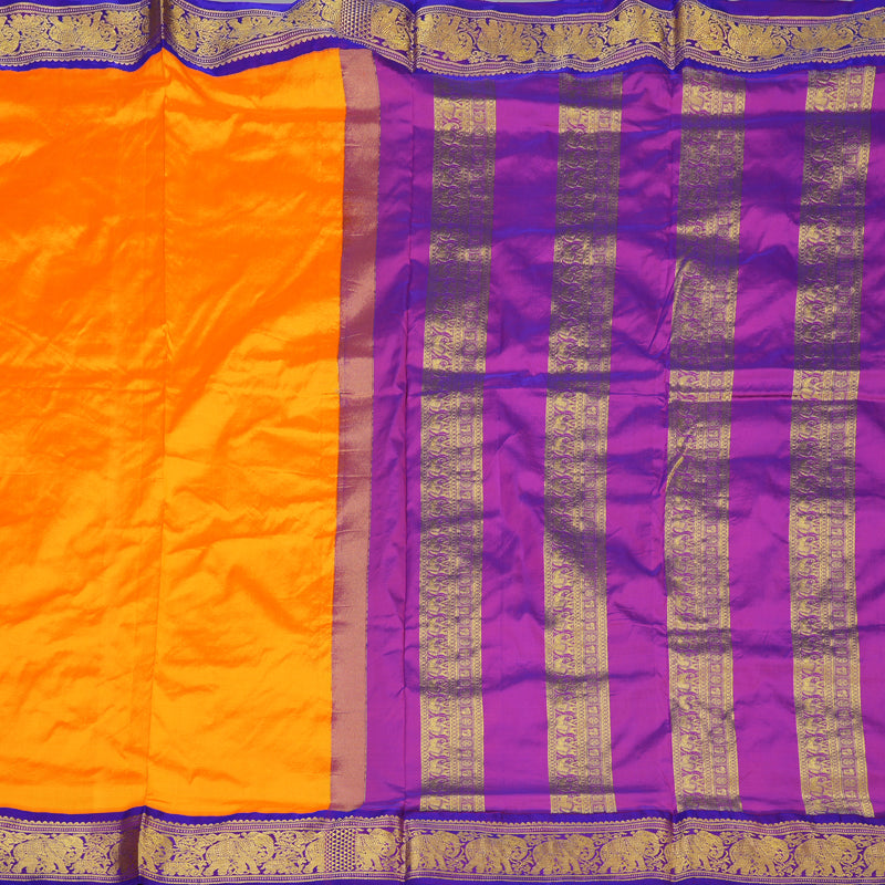 Hayagrivas Handloom Mambazham Orange Ten Yards Silk Saree with Purple Border KSBE122C1-23