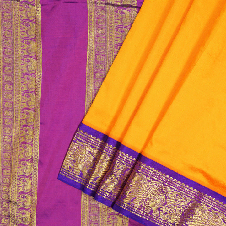 Hayagrivas Handloom Mambazham Orange Ten Yards Silk Saree with Purple Border KSBE122C1-23