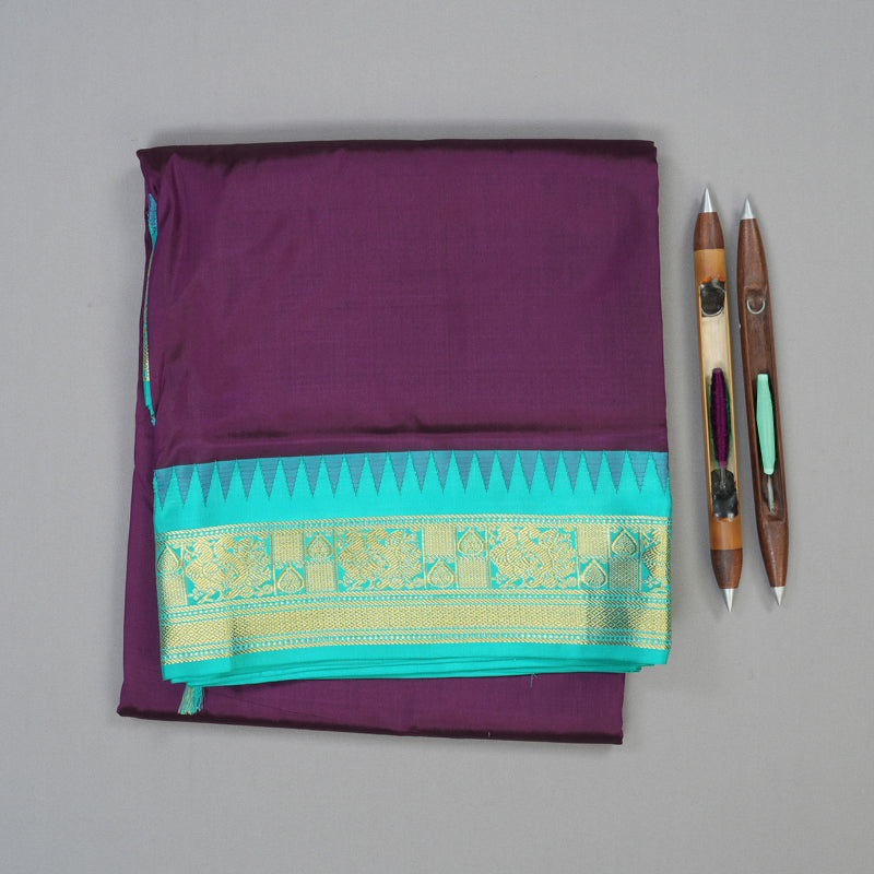 Hayagrivas Handloom Brinjal Purple Ten Yards Silk Saree KSBE122C2-5