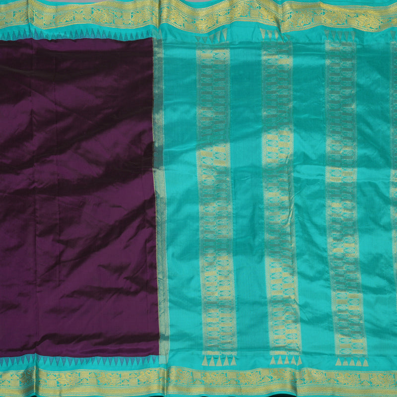 Hayagrivas Handloom Brinjal Purple Ten Yards Silk Saree KSBE122C2-5