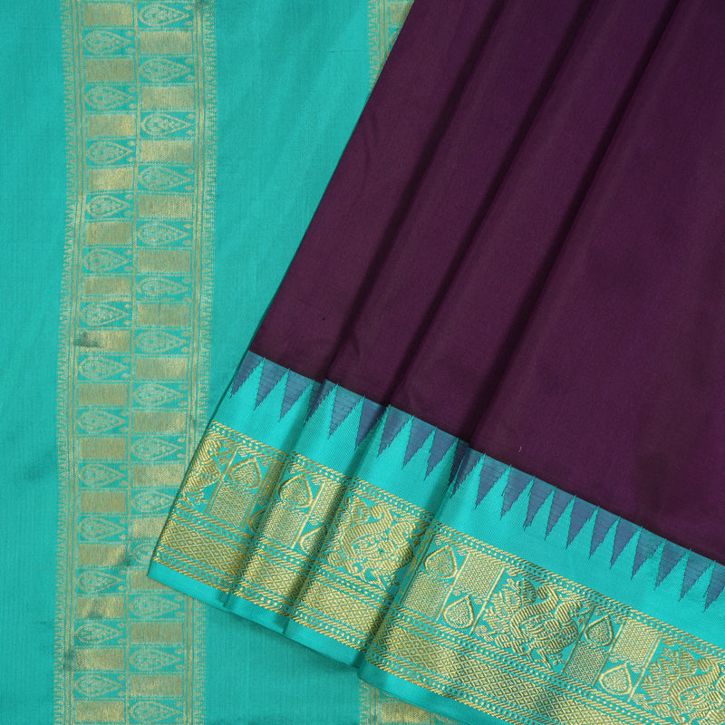Hayagrivas Handloom Brinjal Purple Ten Yards Silk Saree KSBE122C2-5
