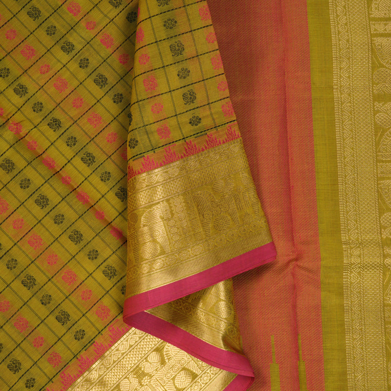 Hayagrivas Lime Green Kanchi Silk Cotton Saree KSBE124C11-1