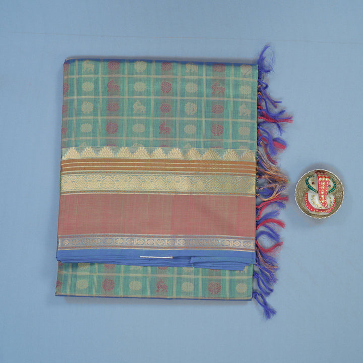 Hayagrivas Dual Tone (Lilac & Teal) Kanchi Silk Cotton Saree KSBE124C11-12