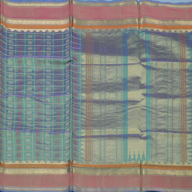 Hayagrivas Dual Tone (Lilac & Teal) Kanchi Silk Cotton Saree KSBE124C11-12