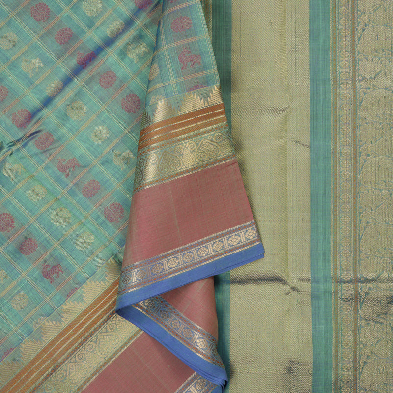 Hayagrivas Dual Tone (Lilac & Teal) Kanchi Silk Cotton Saree KSBE124C11-12