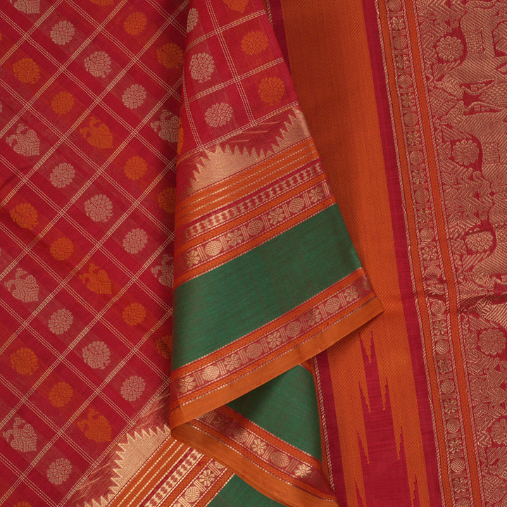Hayagrivas Tomato Red Kanchi Silk Cotton Saree KSBE124C11-4
